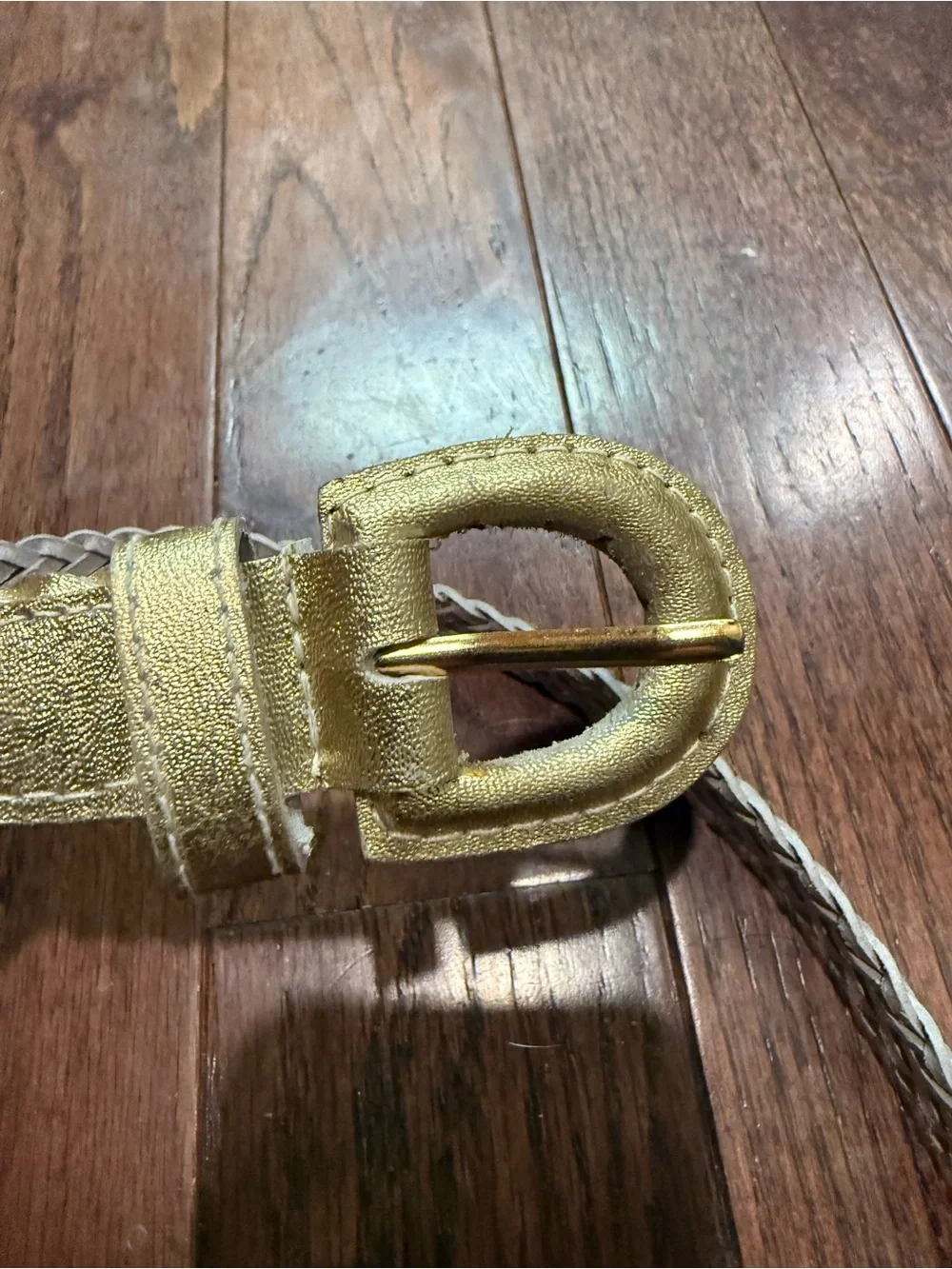 Vintage Woven Metallic Gold Women's Belt genuine leather medium